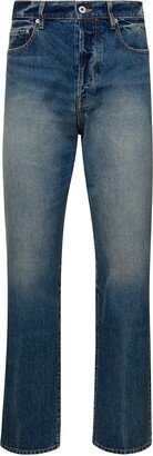 Blue 5-Pocket Stonewashed Straight Jeans in Cotton Denim Man-AA