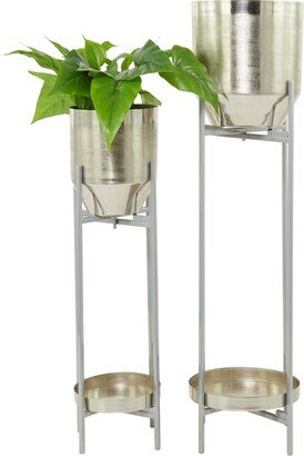 Silver-Tone Metal Planter with Removable Stand Set of 2