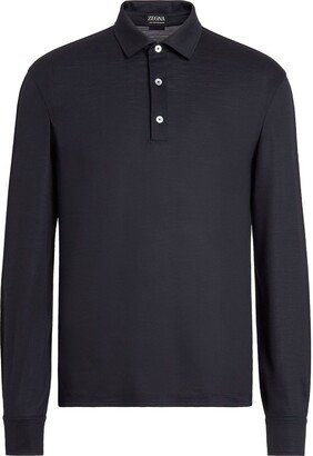 Long-Sleeve Wool Polo Shirt-AA