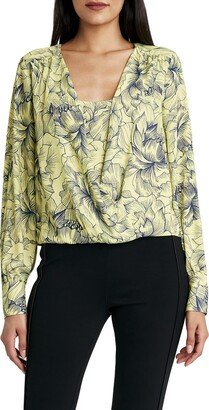 Women's Relaxed Long Sleeve Surplice Blouse with High Low Hem
