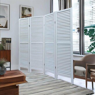 Devera Old White Sycamore Wood 4 Panel Screen Folding Louvered Room Divider