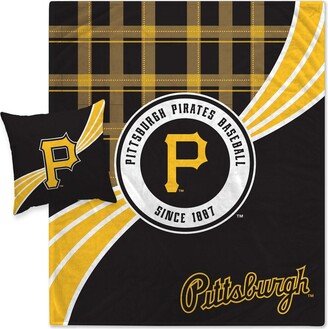 Pittsburgh Pirates Plaid Wave Flannel Fleece Blanket and Pillow Combo Set