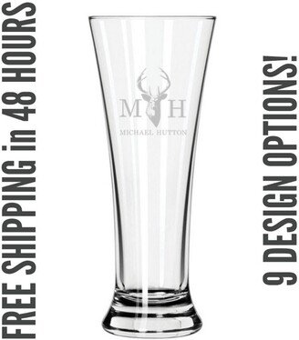 Custom Engraved Glass Beer Pilsner, Personalized, Holiday, Groomsman, Dad Gift, Last Name, Monogram Or Initials, Ships in 48 Hours