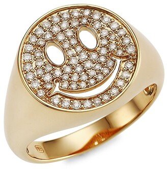 14K Yellow Gold & Diamond Happy Face Signet Ring