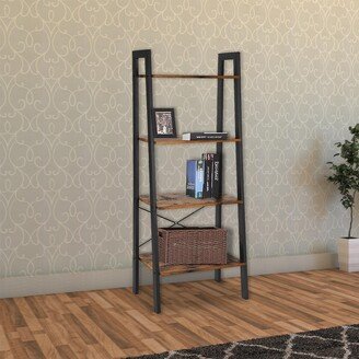 unbrand Rustic 4-Tier Ladder Shelf with Iron Framework