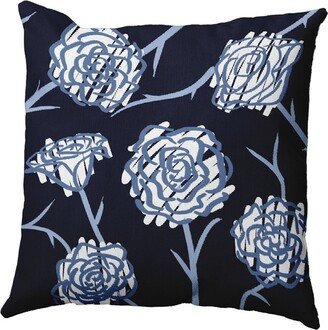 Spring Floral 2 16 Inch Navy Blue and Blue Decorative Floral Throw Pillow