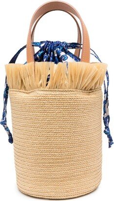 Fringe Secchiello raffia bucket bag