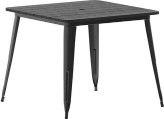 Merrick Lane Dryden Indoor/Outdoor Dining Table With Umbrella Hole, 36 Square All Weather Poly Resin Top And Steel Base