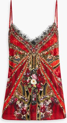 Printed crystal-embellished silk camisole