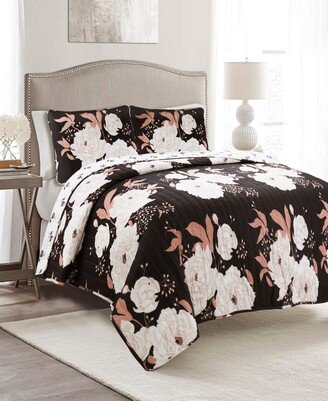 Zinnia Reversible 3-Piece Full/Queen Quilt Set - Black/Blush