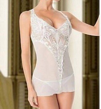 Josephine Mesh Embroidery Chemise In Ivory