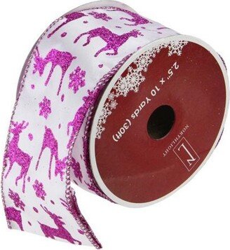 Northlight Glistening Purple Reindeer and Star Christmas Wired Craft Ribbon 2.5 x 10 Yards