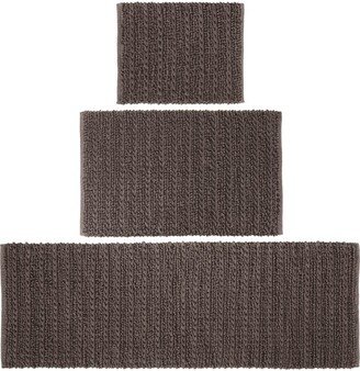 mDesign Bathroom Rug Set, Cotton, Water Absorbent Bath Mats, Set of 3, Dk Brown