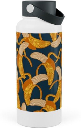 Photo Water Bottles: Peeled Banana - Yellow On Navy Stainless Steel Wide Mouth Water Bottle, 30Oz, Wide Mouth, Yellow