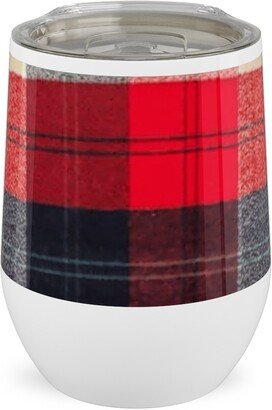 Travel Mugs: Lumberjack Flannel Buffalo Plaid - Red Stainless Steel Travel Tumbler, 12Oz, Red