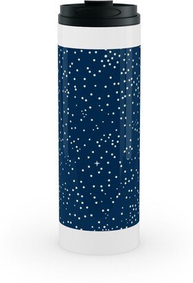 Travel Mugs: Tiny Stars In Space - Dark Blue Stainless Mug, White, 16Oz, Blue