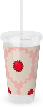 Travel Mugs: Eva Pop - Pink And Red Acrylic Tumbler With Straw, 16Oz, Pink