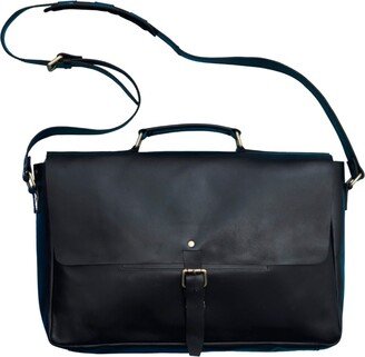 Vida Vida Black Leather Briefcase Laptop Bag