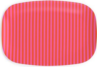 Serving Platters: Piccadilly Pinstripes In Mod - Orange And Pink Serving Platter, Pink