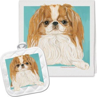 Japanese Chin Kitchen Dish Towel & Pot Holder Gift Set-AA