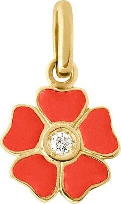 Flower Coral Resin and Diamond Yellow Gold Charm