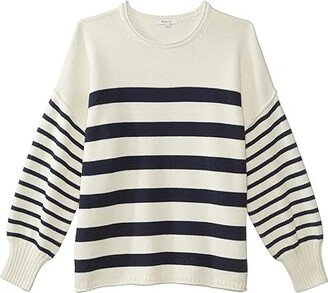 Plus Conway Pullover Sweater in Mixed Stripe (Antique Cream/Indigo) Women's Sweater