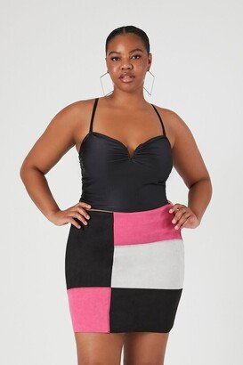Women's Colorblock Mini Skirt in Magenta, 1X