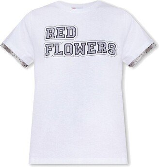 Red Flowers Printed Crewneck T-Shirt