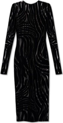 Zebra-Pattern Long-Sleeved Midi Dress