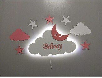 Custom Name Nursery Night Light, Children Lights, Cloud Wall Lamp, Moon & Baby Room Personalized Light