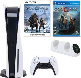 Playstation PS5 Console w/ God of War: Ragnarok, Dual Charger & God of War for PS4