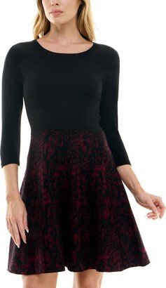 Juniors' 3/4-Sleeve Lace-Skirt Sweater Dress - Black/Red-AA