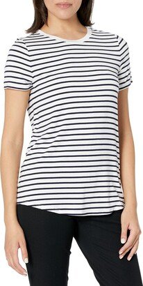 Womens Luxe Short Sleeve Crew Neck T-Shirt Black White Stripe XL