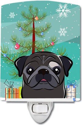 Christmas Tree and Black Pug Ceramic Night Light