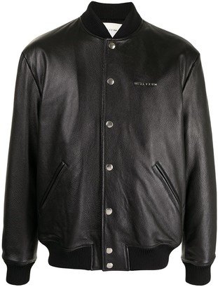 Logo-Print Pebbled Leather Jacket