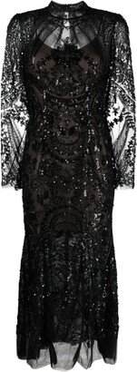 Paisley sequin-embellished midi dress