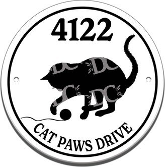 Cat Pet Themed Ceramic House Number Circle Tile, Kitten Address Door Sign, Lover