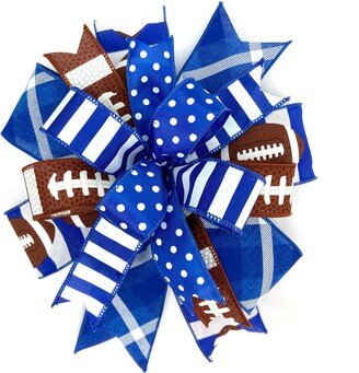 Football Bow, Ribbon Tailgating Bow Decor, Collegiate Lantern Topper Blue & White Team Sports