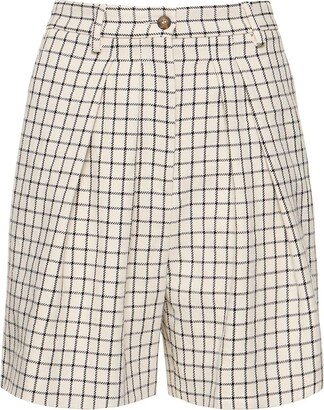 Micro check cotton & linen canvas shorts