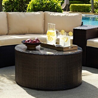 Crosley Furniture Catalina Outdoor Brown Wicker Glass Top Round Coffee Table