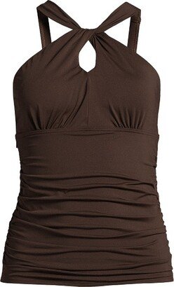 Women's Chlorine Resistant High Neck to One Shoulder Multi Way Tankini Swimsuit Top - X-Small - Rich Coffee