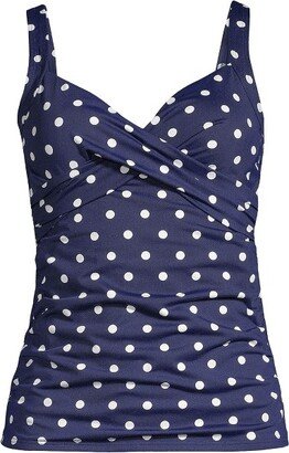 Women's Chlorine Resistant V-Neck Wrap Wireless Tankini Swimsuit Top - 16 - Deep Sea Polka Dot