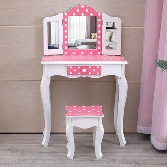 Kids Vanity Table and Stool Set with 3 Mirrors Pretend Play Princess