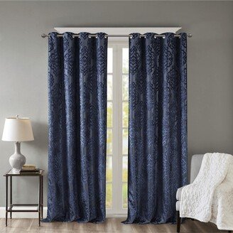 Gracie Mills Knitted Jacquard Damask Total Blackout Grommet Curtain Panel, Navy - 84 Panel