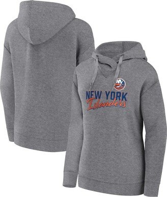 Women's Branded Heather Gray New York Islanders Script Favorite Pullover Hoodie