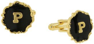 Jewelry 14K Gold-Plated Enamel Initial P Cufflinks