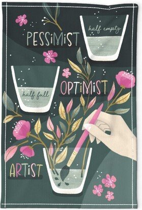 Artist Jokes Tea Towel - Optimist Pessimist By Marketa Stengl Dad Floral Flowers Linen Cotton Canvas Spoonflower