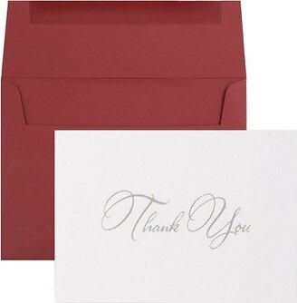 JAM Paper & Envelope JAM Paper Thank You Card Sets Silver Script Cards with Dark Red Envelopes 175989I