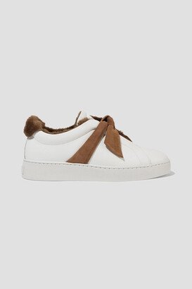 Clarita bow-embellished faux shearling-lined leather slip-on sneakers