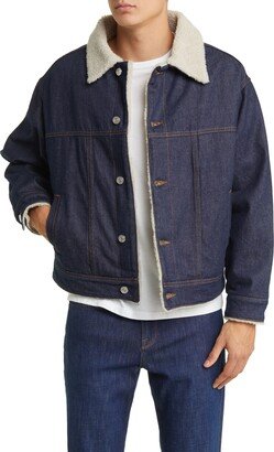 High Pile Fleece Lined Denim Trucker Jacket